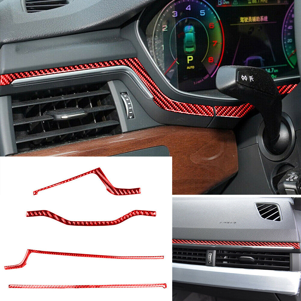 4¡ÁRed Carbon Fiber Interior Dashboard Panel Strips Trim for Audi A4 B9 2017-2019