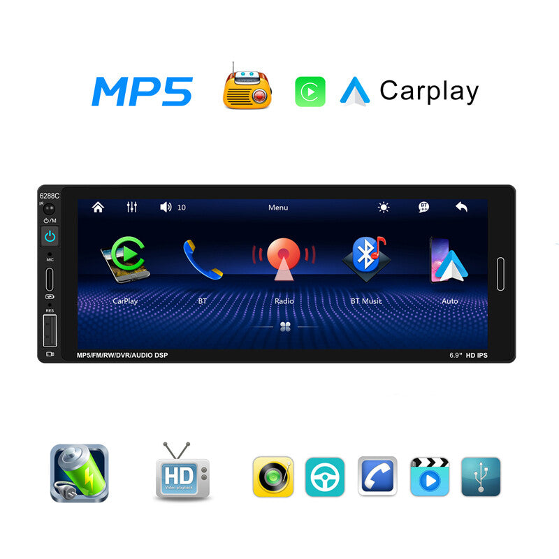 6.9-inch Single 1DIN Car Wireless CarPlay Radio Stereo Touch Bluetooth MP5 Player