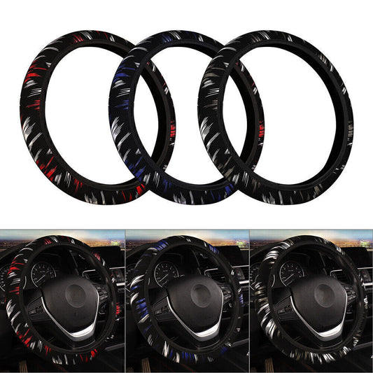 Black-Red Car Steering Wheel Cover Fit 15/37-38CM PU Leather Good Grip