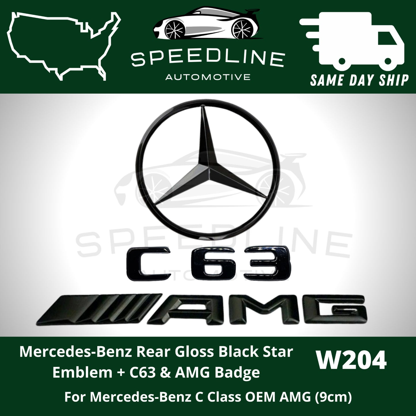 C63 C 63 Badge AMG Gloss Black W204 SEDAN Trunk Star Badge Set for AMG
