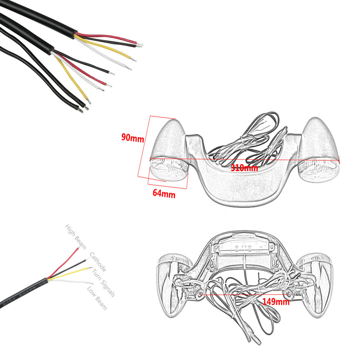 Motorcycle turn signals, brake lights, stop lights, license plate integrated LED taillights