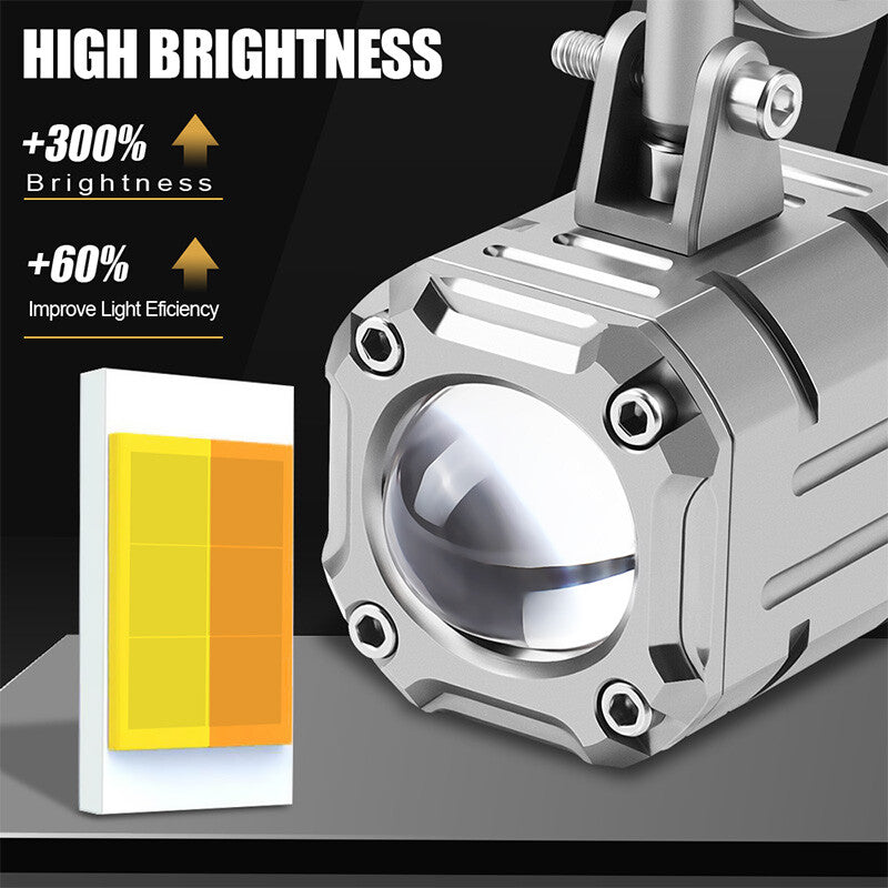 2X Yellow+White LED Spot Light Auxiliary Motorcycle Headlight Driving Fog Lamp