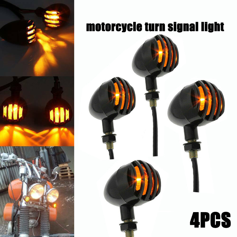 4x Universal Motorcycle Grill Turn Signal Light Indicator Black for Harley for Honda