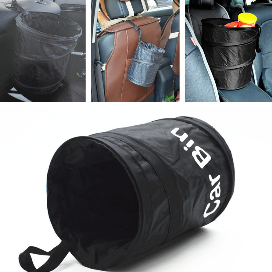Black Car Trash Can Pail Garbage Wastebasket Rubbish Box Bag Dust Bin Foldable