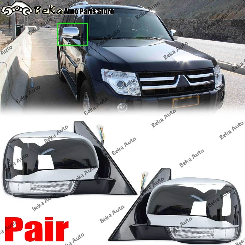 Side door mirrors with light chrome trim suitable for Mitsubishi Pajero Montero 2006-2021 LHRH.