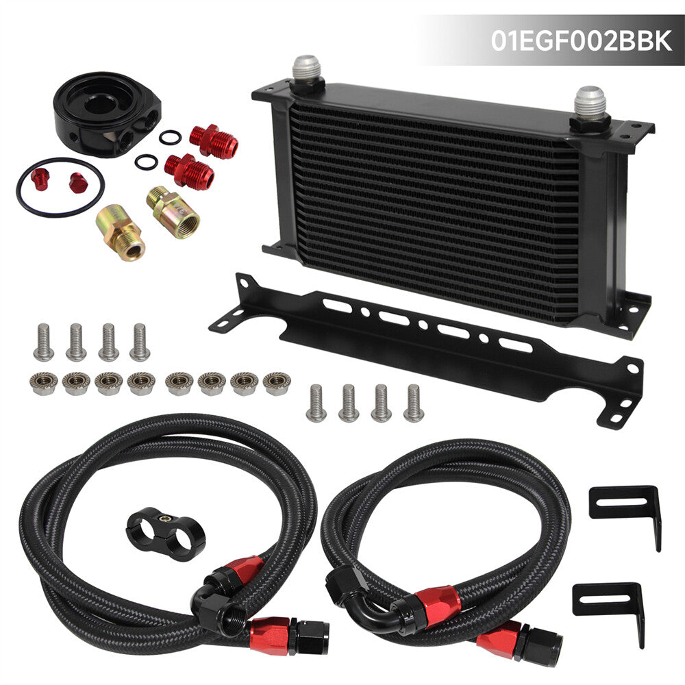 Universal 19 Row Engine Oil Cooler Kit + Sandwich Plate + AN10 Oil Lines Kit BK