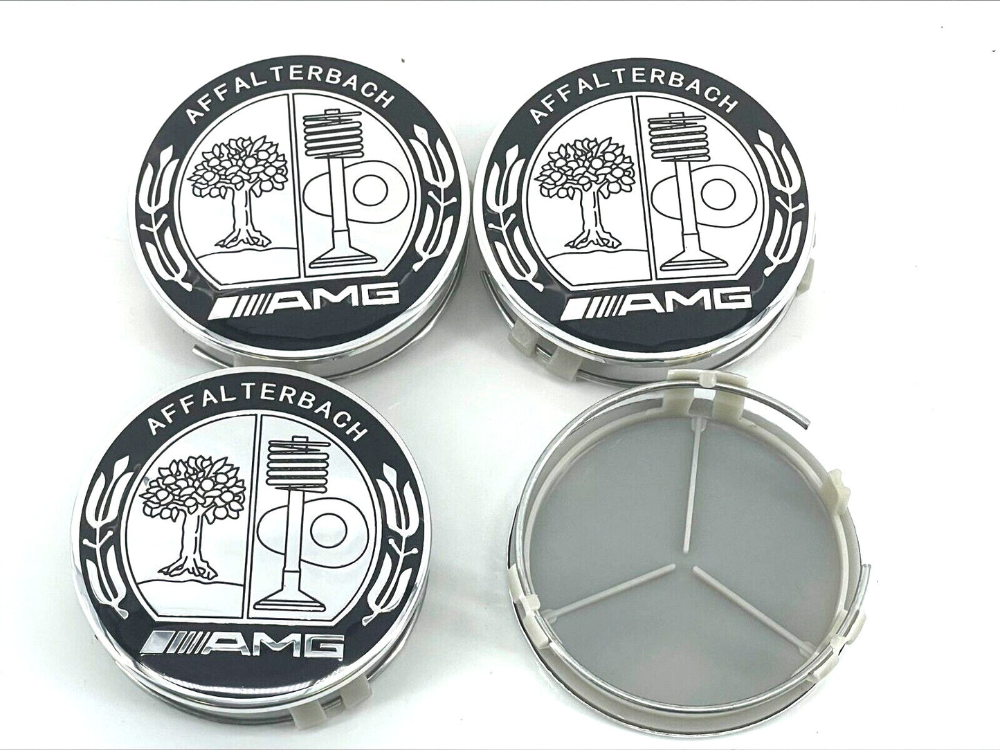 4-piece wheel center caps, Amg Affalterbach 75mm for Mercedes-Benz rims, OEO HQUALI