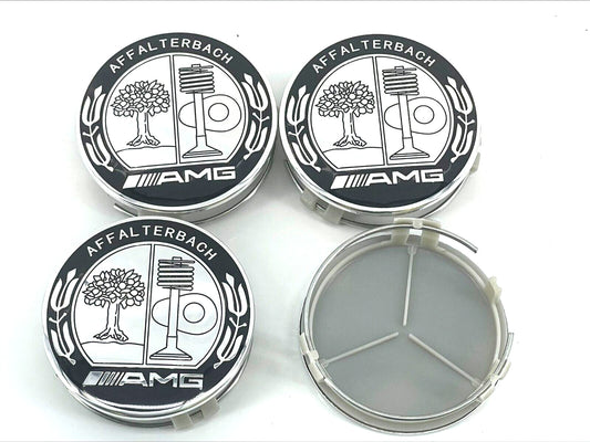 4-piece wheel center caps, Amg Affalterbach 75mm for Mercedes-Benz rims, OEO HQUALI