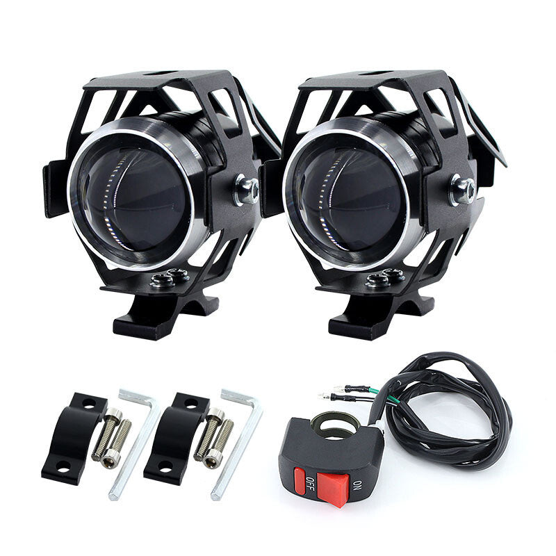 2x Motorcycle White Headlight Auxiliary Lamp LED Armor Spot Light Head  Switch