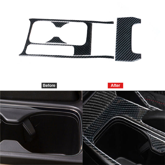 4Pcs Carbon Fiber Center Water Cup Panel Trim Cover Decor for Honda for Civic Coupe