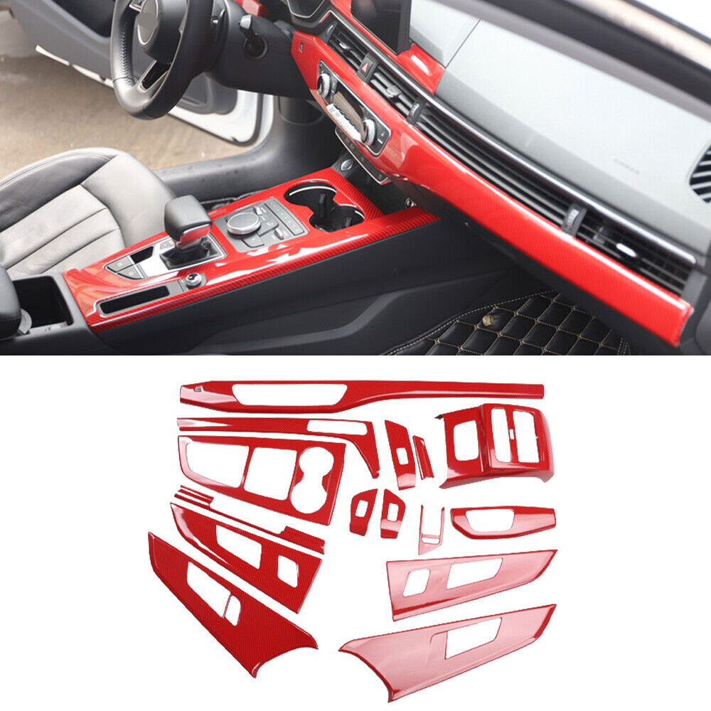 for Audi A4 2017-19 Red Carbon Fiber Full Interior Decoration Frame Cover Trims