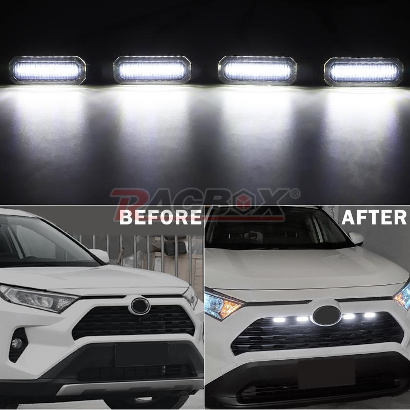 4Pcs Front Grille Smoke Lens White LED Grill Light Kit for Toyota RAV4 2019-2022