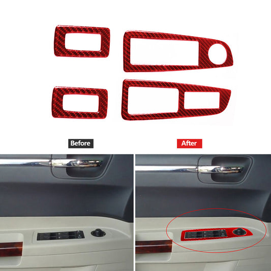 Red Carbon Fiber Window Lift Switch Panel Cover Trim for Chrysler 300 2005-2007