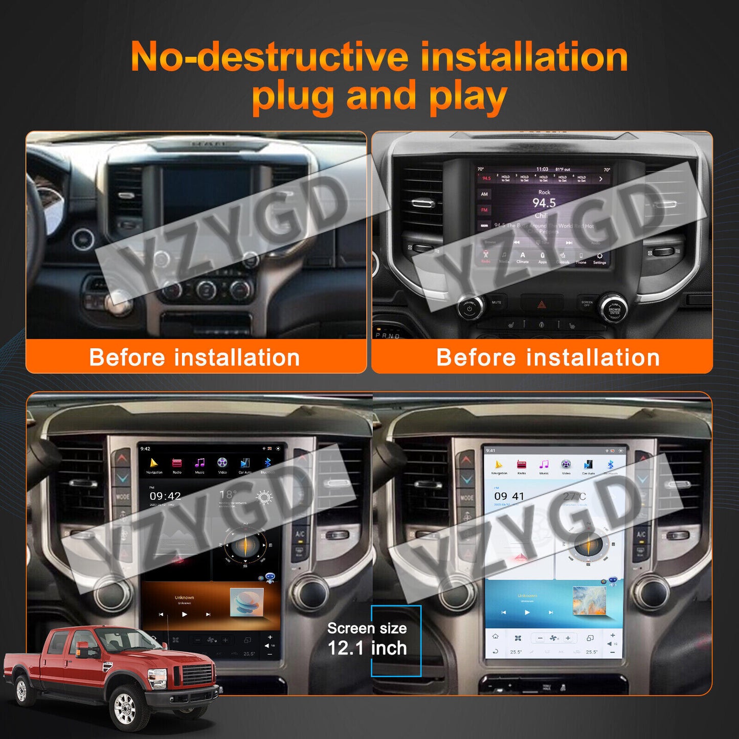 for Dodge for Ram 1500 2500 3500 2019-2021 Android Carplay Car Radio Screen Receiver