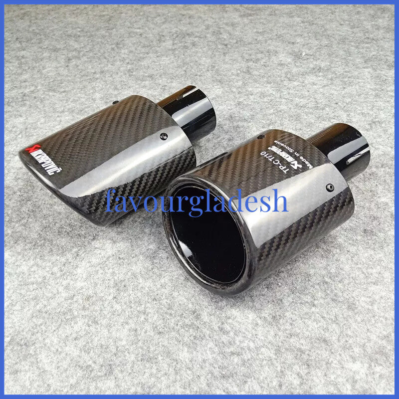 2PCS Akrapovic Oval Exhaust Pipes Car Stainless Black Muffler Pipe 63mm-105mm