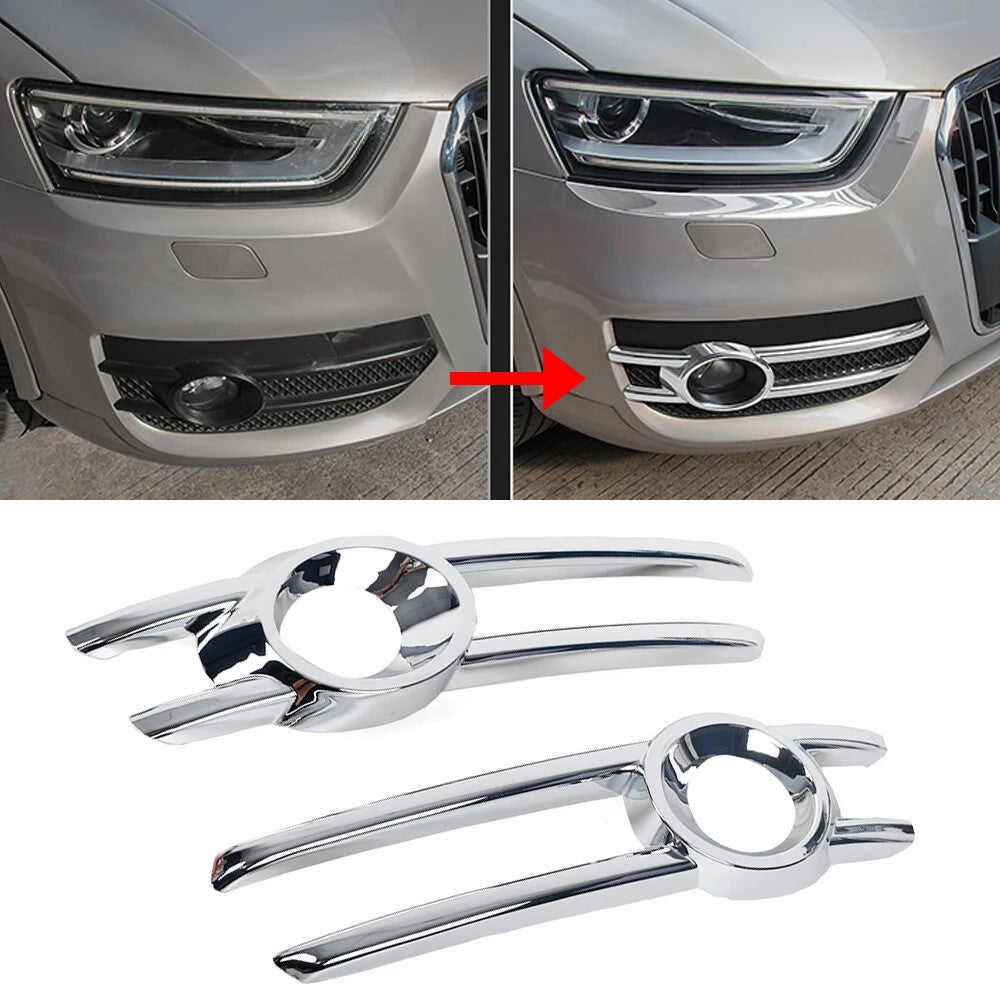 1 Pair Chrome Front Fog Light Frame Cover Trim for Audi Q3 2013-2015