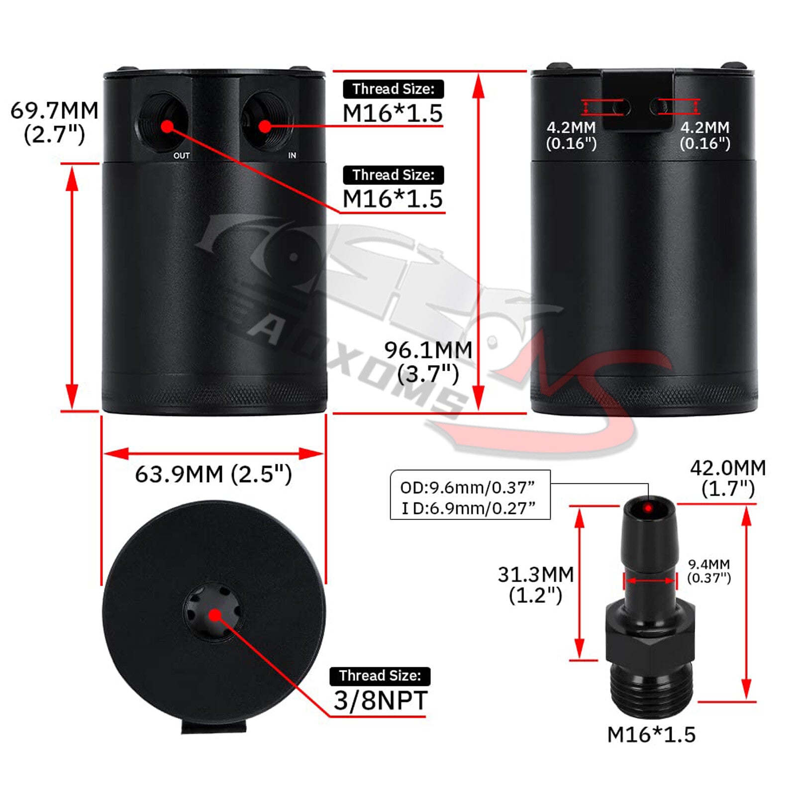 Black 2-Port Oil Catch Can Aluminum Universal Reservoir Tank Compact w/Baffled