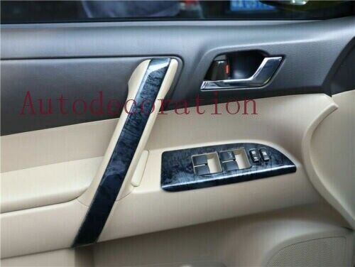 for Toyota Highlander 2008-13 Black Wood Grain Inner Door Armrest Strip Trim 4X