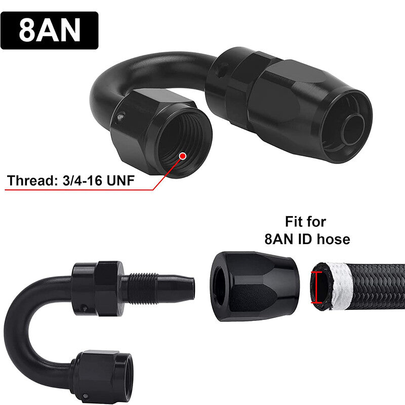 1Pc 180¡ã 180Degree Swivel Hose Line End Fitting Adapter AN8 8AN Fuel Oil Black