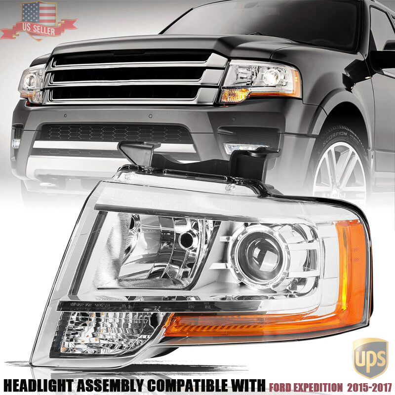 Chrome Projector Headlight Assy For 2015-2017 for Ford Expedition Left Driver Side