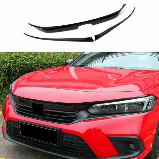 3x for Honda for Civic 2022-2023 Glossy Black Front Grille Lip Cover Strip Trim Kit
