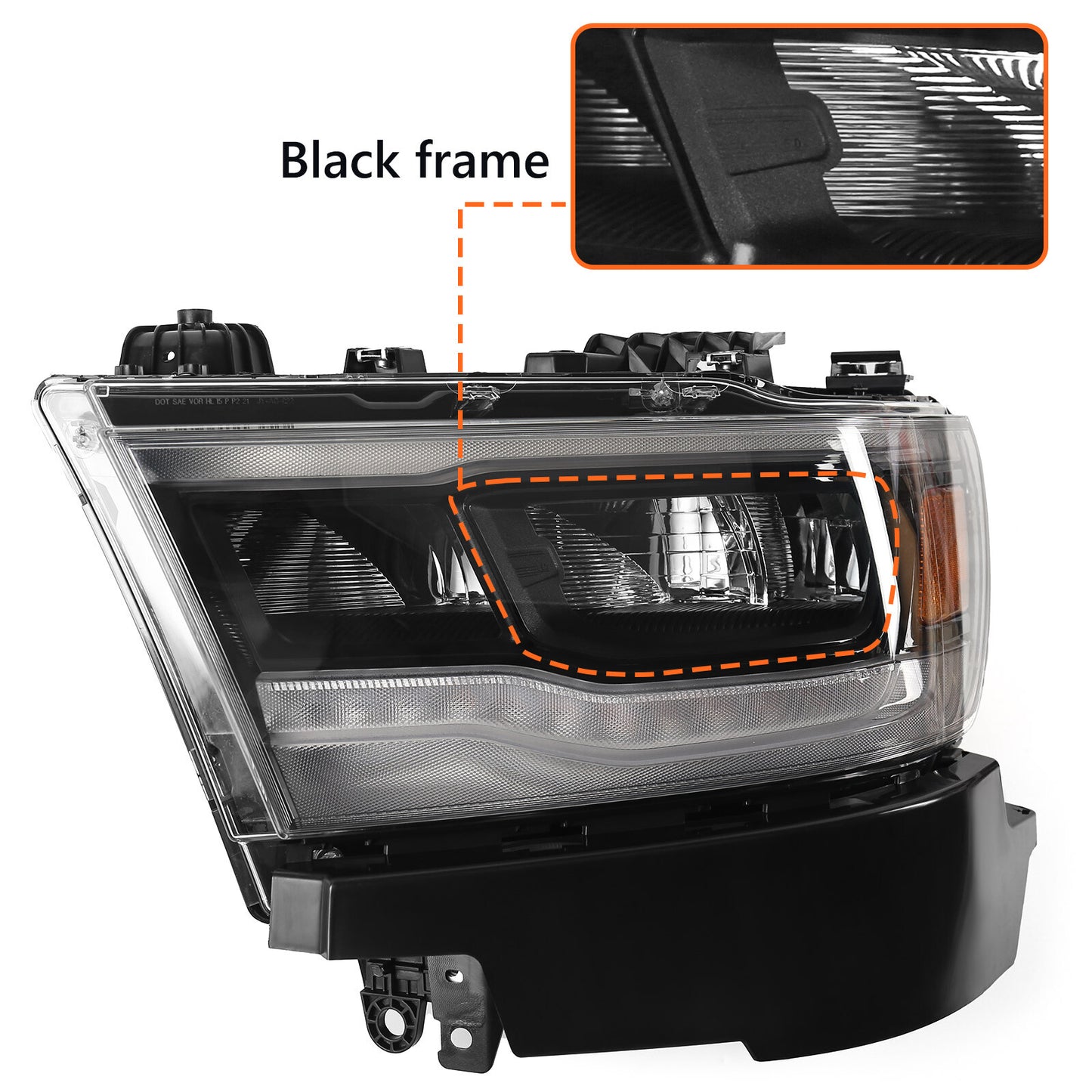 For 2019-2023 for Dodge for Ram 1500 Reflector Full LED Headlight Headlamp Black Driver