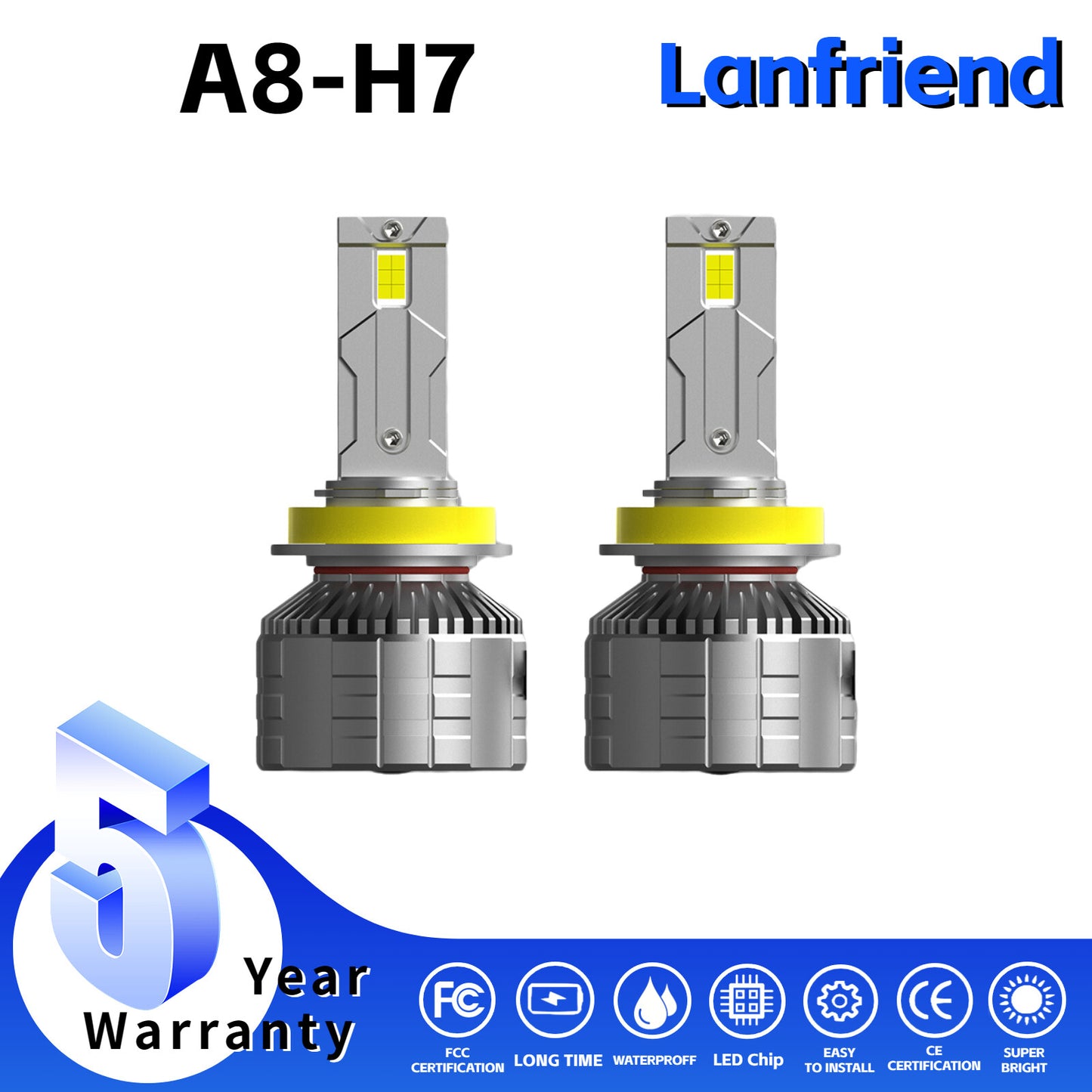2x H7 Headlight Super Bright Bulbs Kit 6000K 8400LM Hight Power While 12 chips