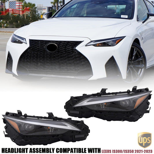 Bi-LED Headlight Assembly Passenger Driver Side For 21-2023 for Lexus IS300/IS350
