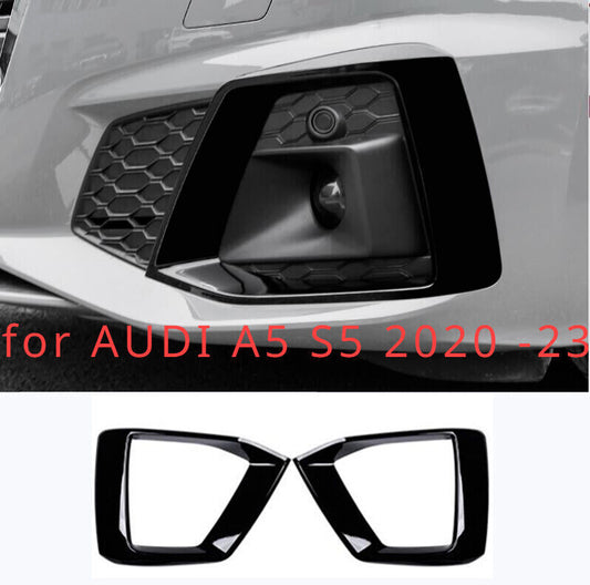 Glossy black ABS for AUDI for A5 S5 2020-23 Front Fog Light Lamp Frame Cover panel