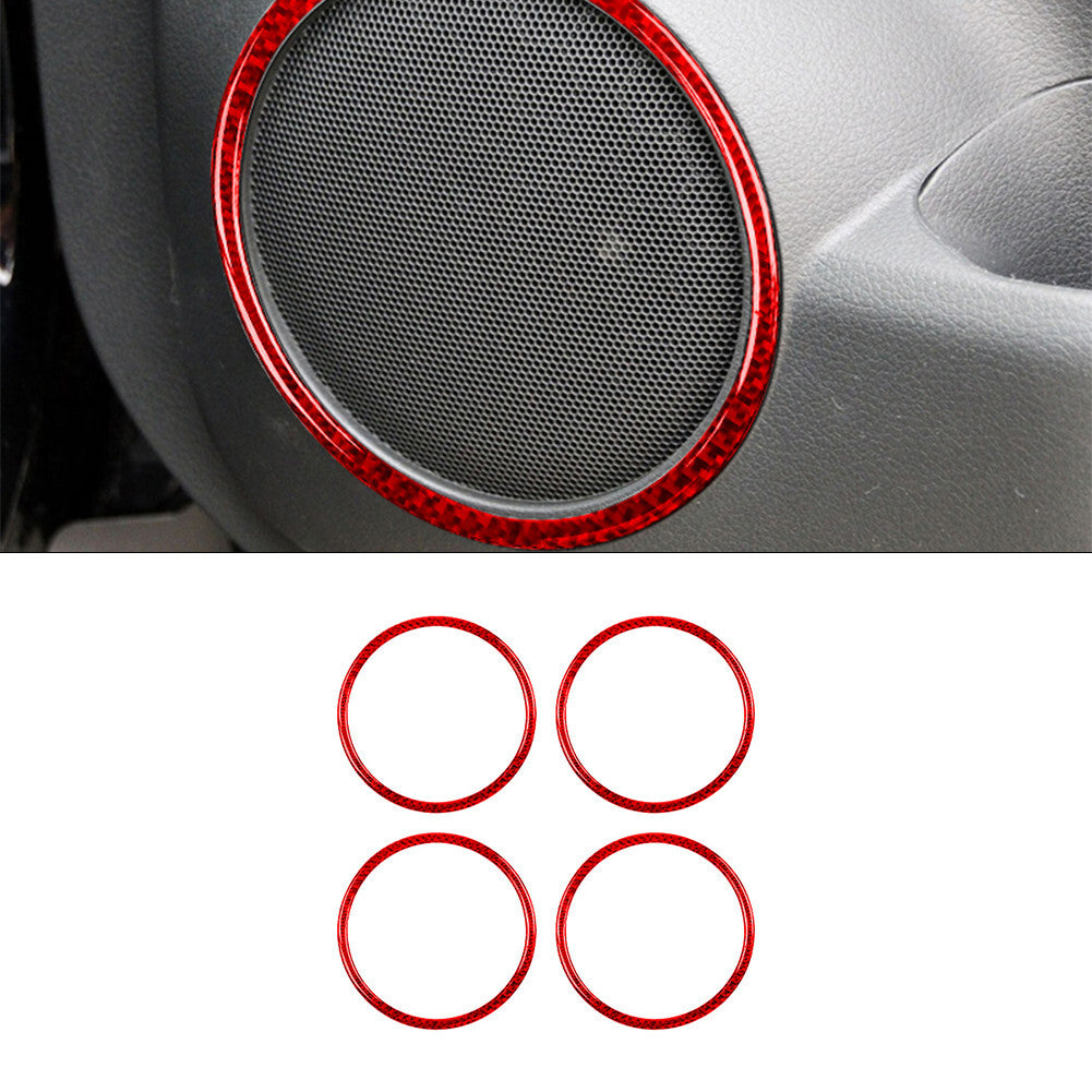 4Pcs Red Carbon Fiber Door Speaker Ring Cover Trim for Nissan Rogue 2014-2016