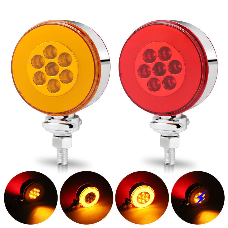2X Amber/Red 3 Round Double Face 36 LED Pedestal Fender Brake Turn Signal Light