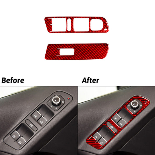 Red Carbon Fiber Front Door Window Lift Switch Trim for Volkswagen for Tiguan 13-17