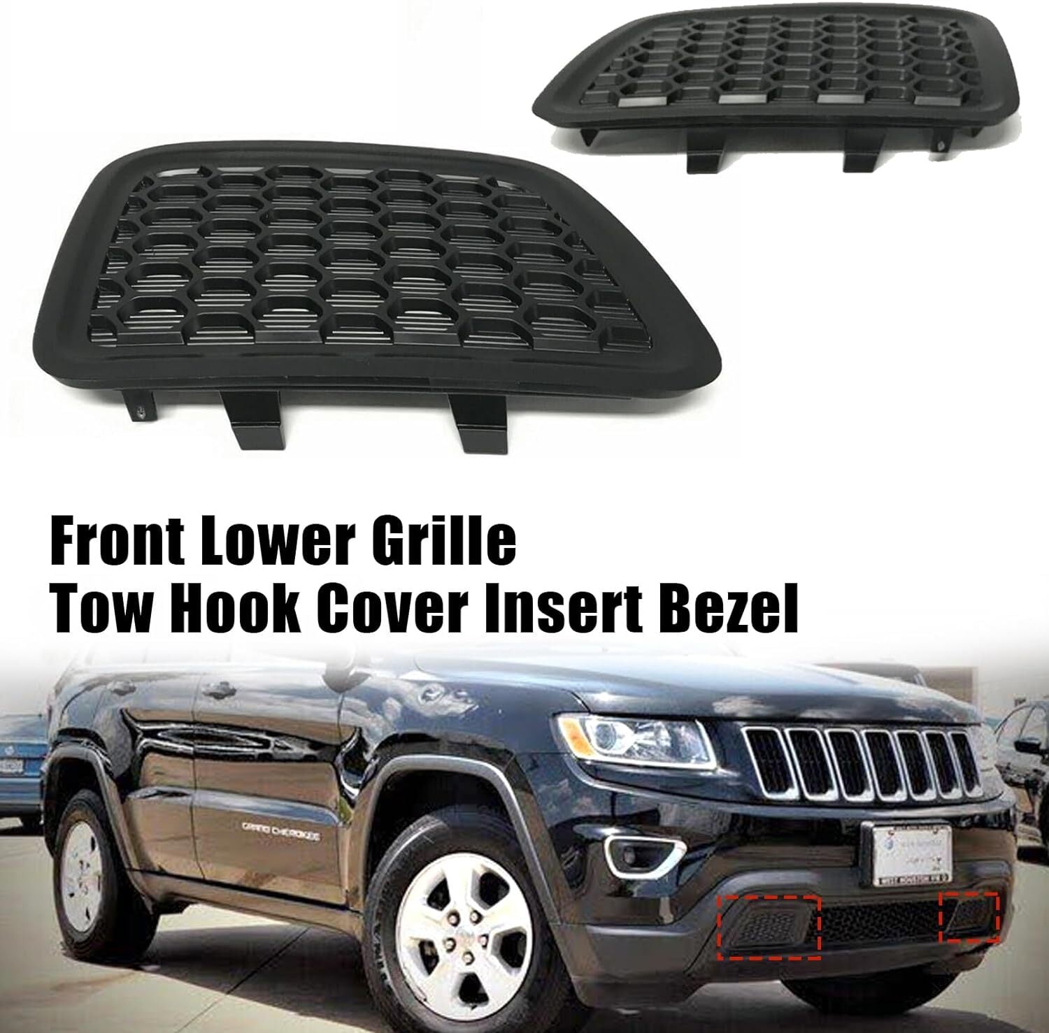 2x For 14-16 for Jeep Grand Cherokee Front Lower Grille Tow Hook Cover Insert Bezel