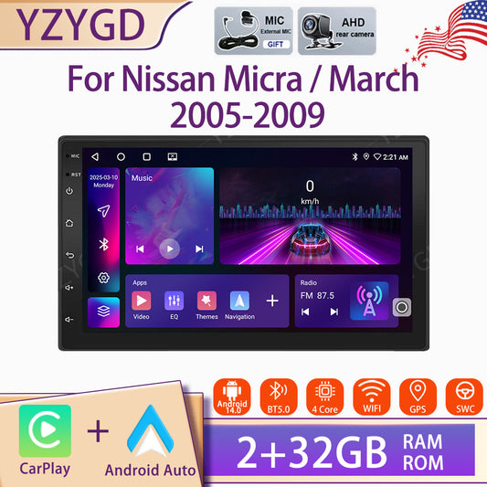 for Nissan Micra/March 2005-2009 7inch Android Auto CarPlay Stereo Car Radio GPS