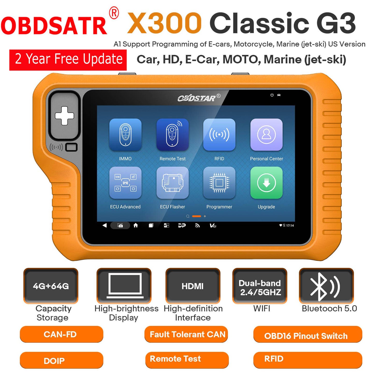 OBDSTAR X300 Classic G3 Full Version Cluster Adjust,E-CU Flasher, Test Platform