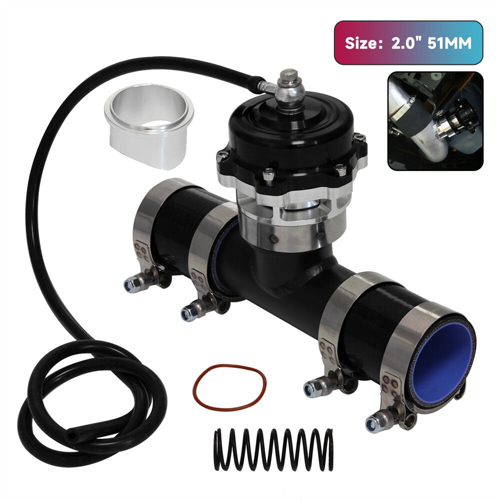 50MM 35PSI Boost V-Band Turbo Blow Off Valve BOV + 2'' Flange Pipe Hose Kit BK