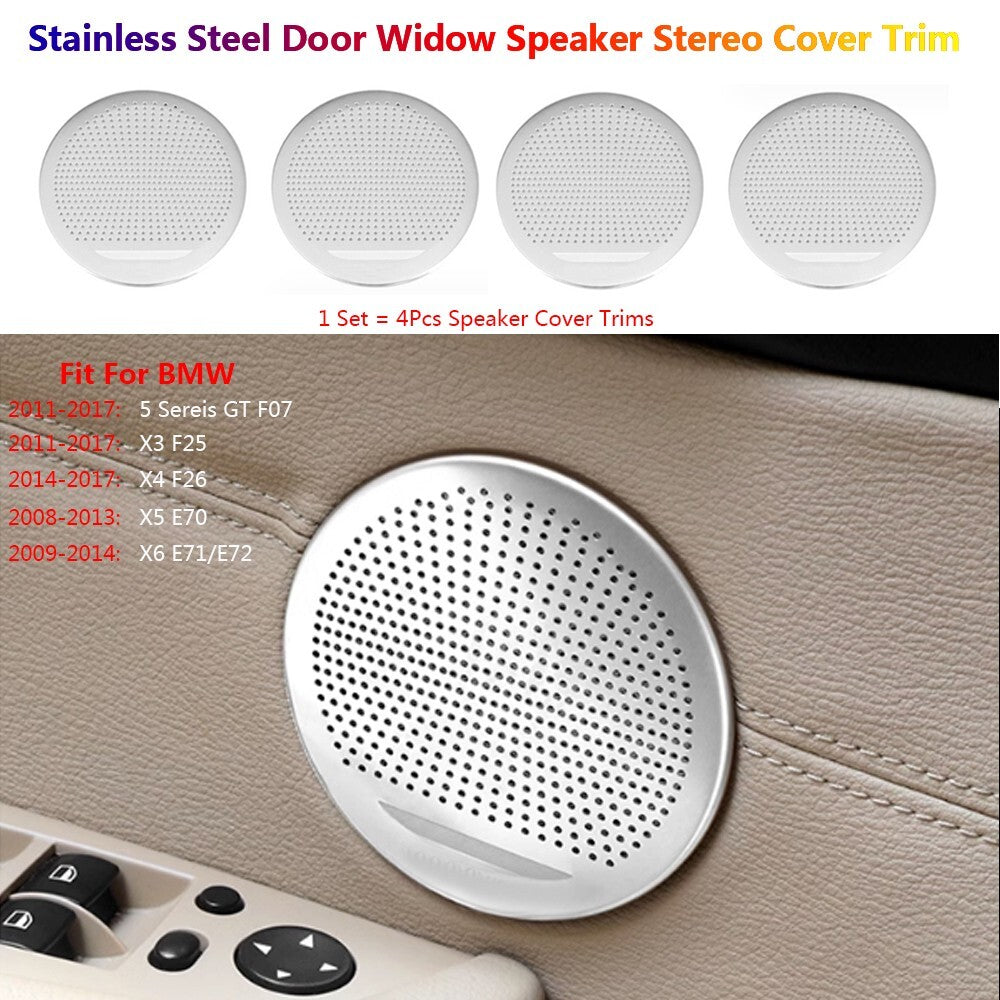 4x Stainless for BMW X3 X4 X5 X6 E70 E71 F25 Car Door Speaker Stereo Cover Trim