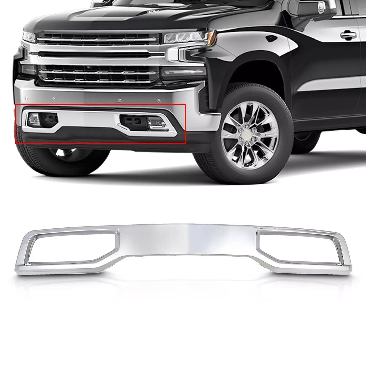 Front Bumper Fascia Skid Plate Chrome Fit For 2019-2021 for Chevrolet Silverado 1500