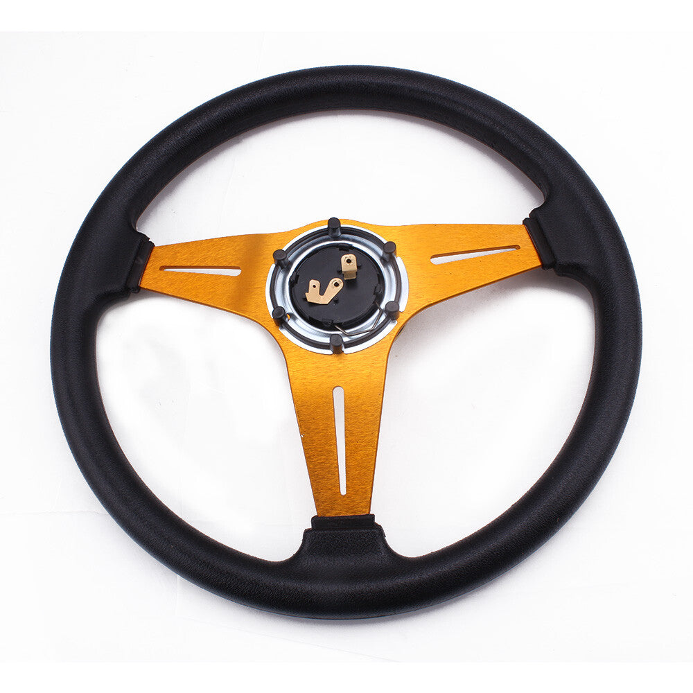 340mm Deep Dish Leather 6 Bolt JDM Sport Racing Steering Wheel with Horn Button