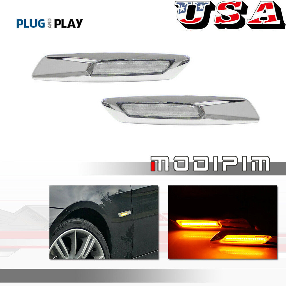 2-Piece Silver Clear Lens F10 Style Amber LED Side Marker Light for BMW 135 Series