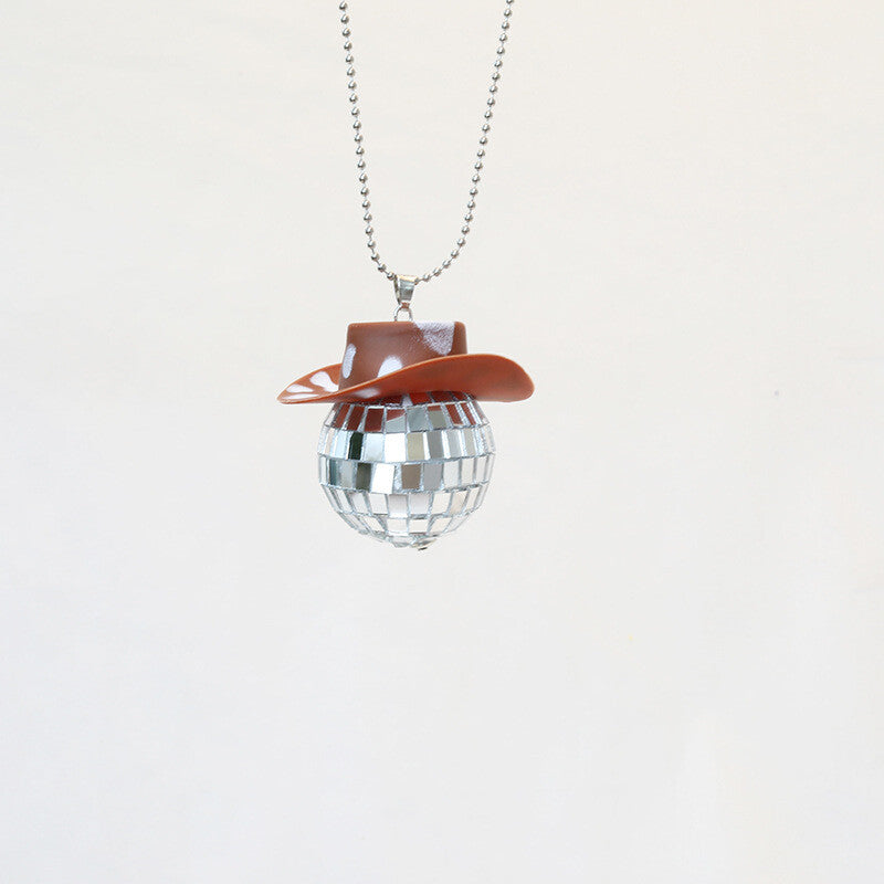 Cowboy Hat Disco Ball Car Ornamen Rearview Mirror Hanging Acessory Cow Brown