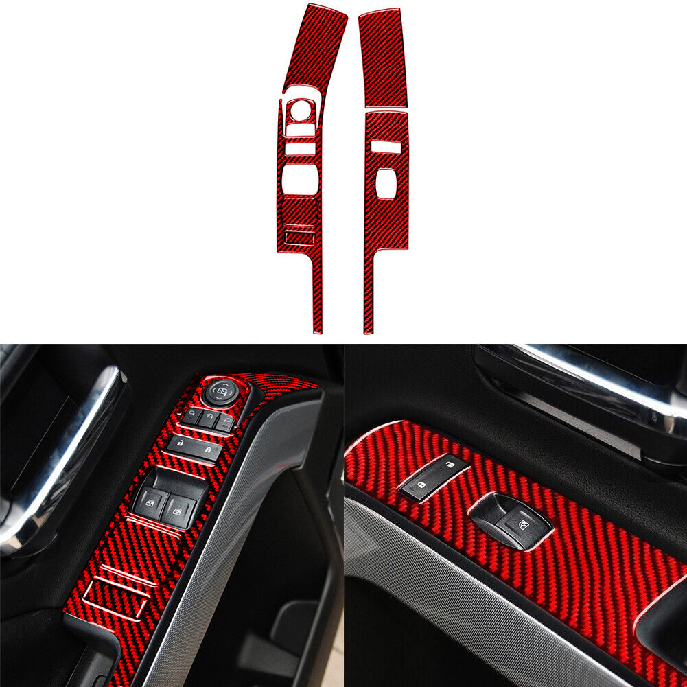 Red Carbon Fiber Front Door Window control Trim For Silverado for GMC for SIERRA 2014-18