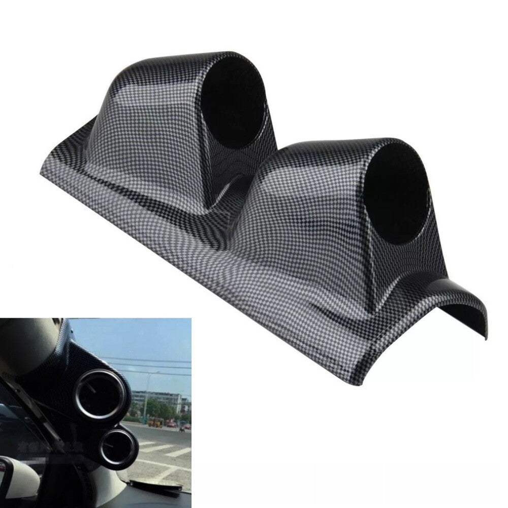 52mm 2inch Dual Holes Gauge A-Pillar Meter Dash Pod Mount Holder Carbon Fiber