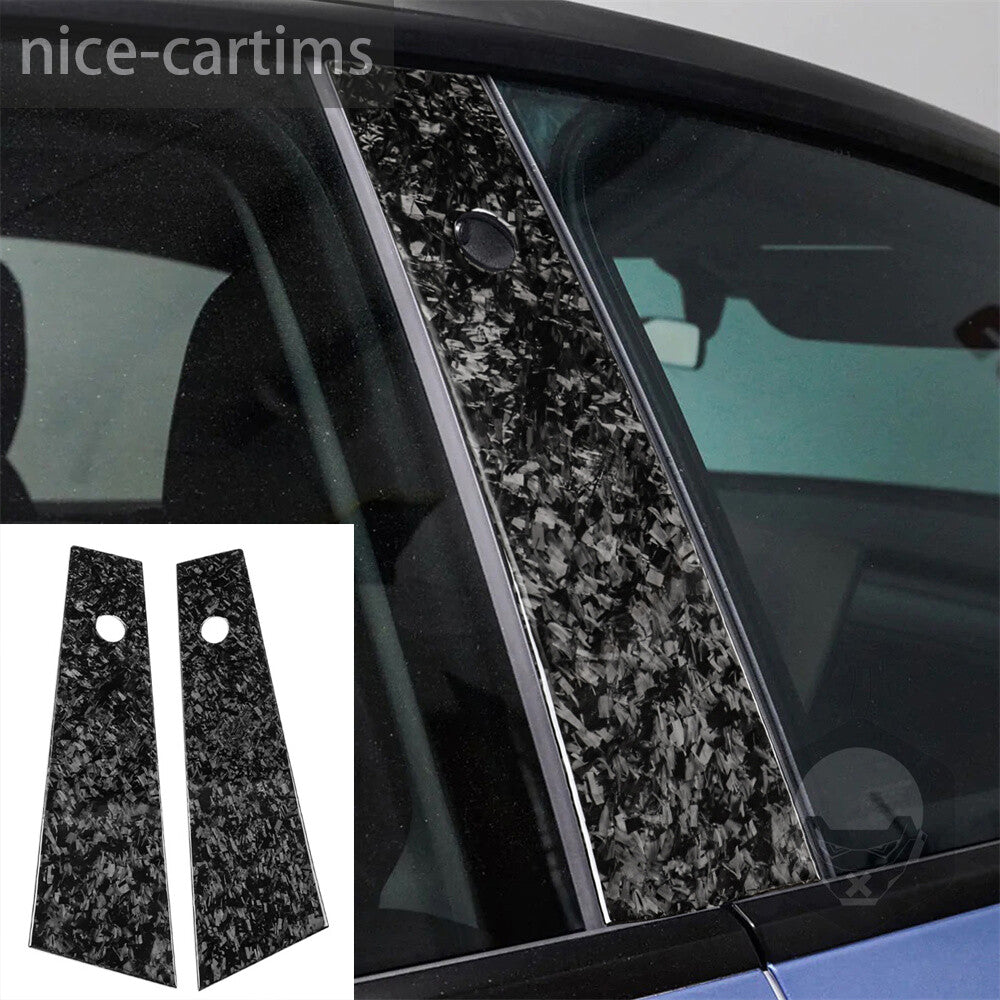 for Tesla for Model Y 2020+ Forged Carbon Fiber Window B Pillar Post Panel Door Trim