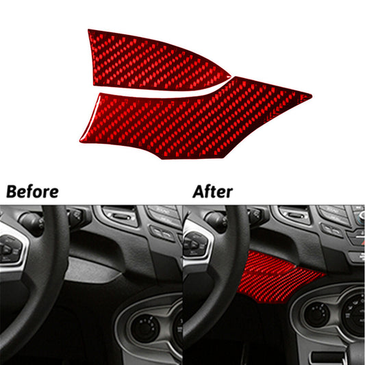 2x Red Carbon Fiber Left Of Climate Control Cover Trim for Ford Fiesta 2011-2015