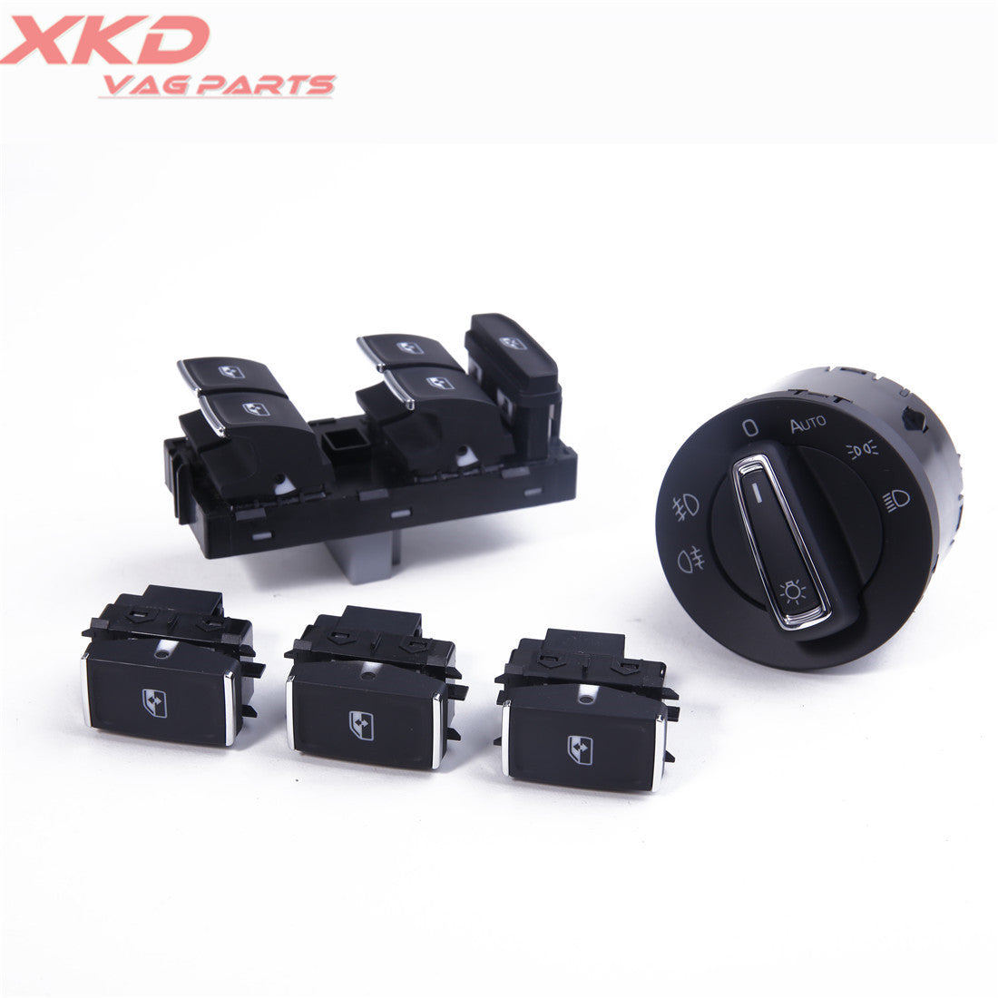 5-piece Chrome Headlight and Main Window Switch Set for SKODA Octavia