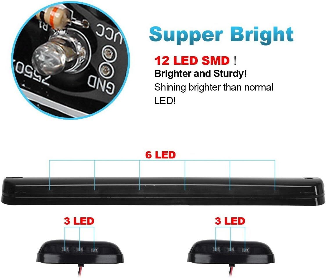 3x Smoke For 2007-2022 for Chevy Silverado 2500HD Cab Led LED Roof Top Running Light