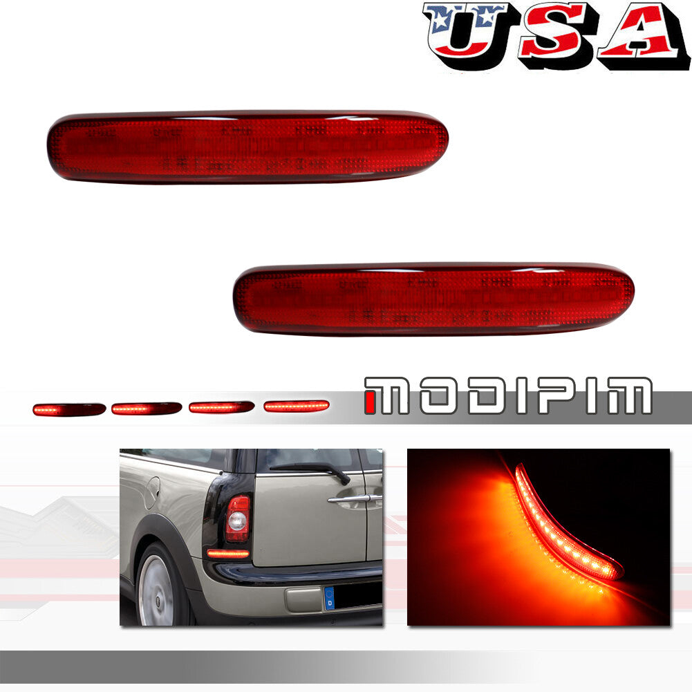 2-Pack Red Lens LED Bumper Reflector Rear Lights for 08-14 for Mini Cooper Clubman R55