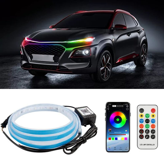 71inch Dreamcolor RGB Car LED Hood Strip Light Engine Cover Neon Lamp APP+Remote