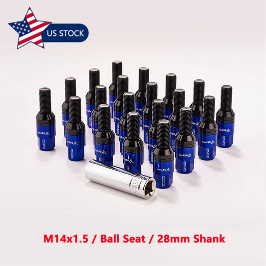 20PCS M14x1.5 Blue Wheel Lug Bolt 28mm Shank Ball for Seat Stud Set for Audi for VW for Benz
